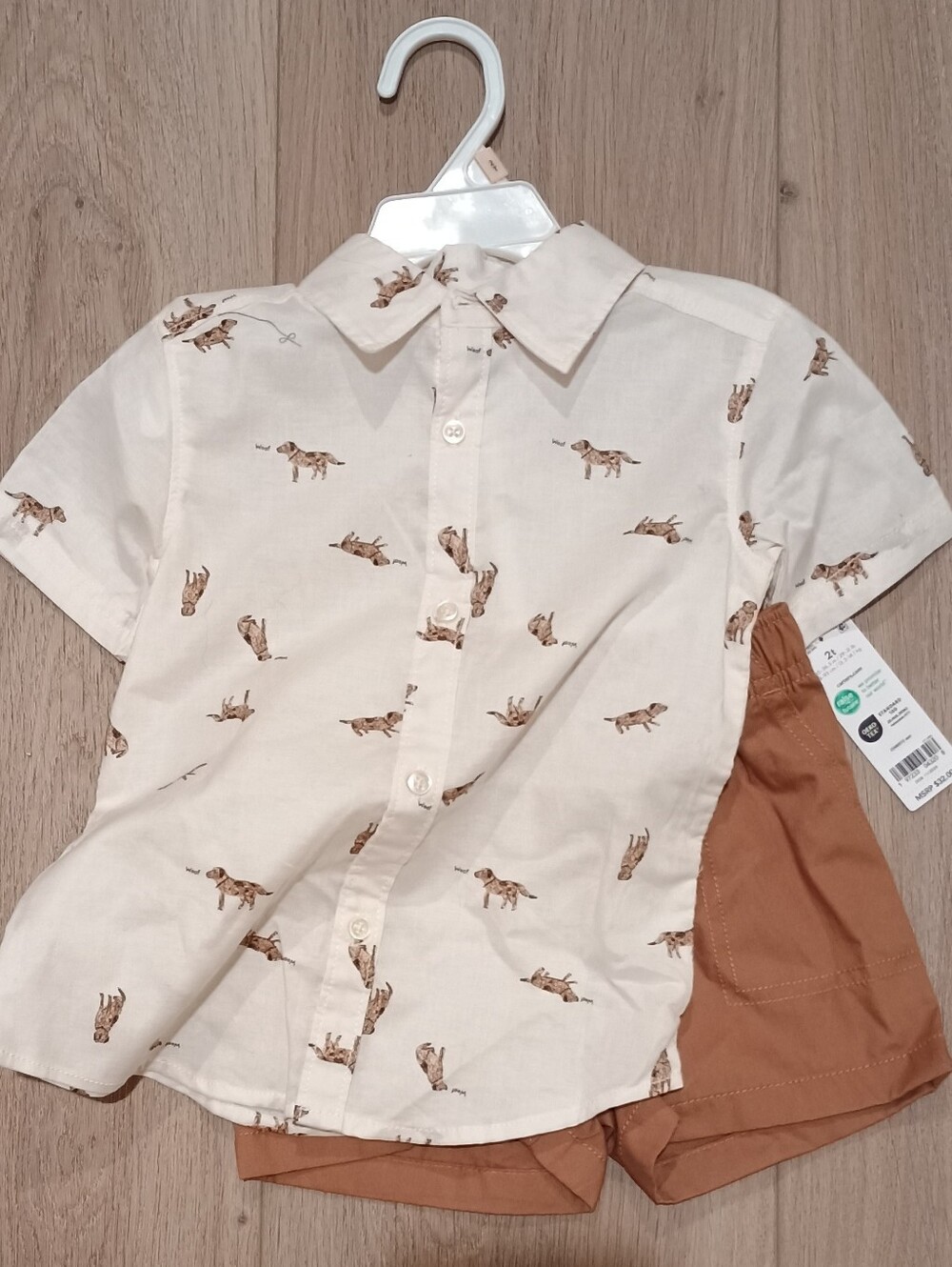 Carter's Two Piece Set Dog Print Short Sleeve Button Up Polo And Shorts 2t NWT